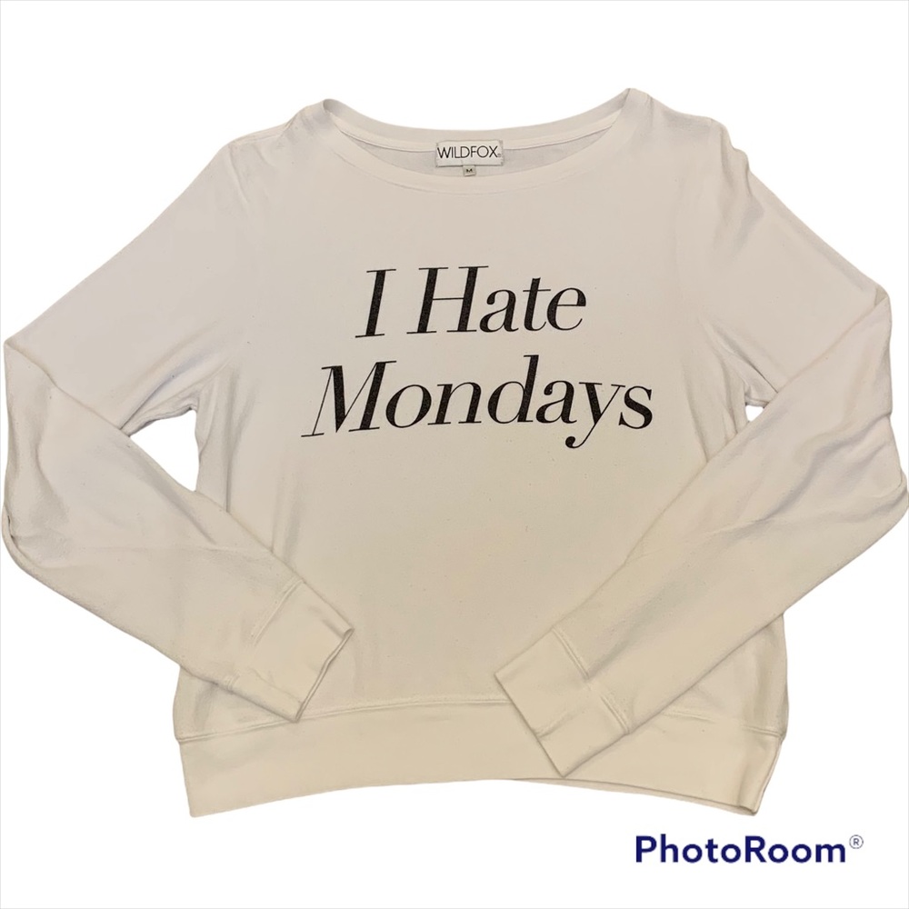 Wildfox classic slouchy beach jumper sweatshirt white “I Hate Mondays” Medium